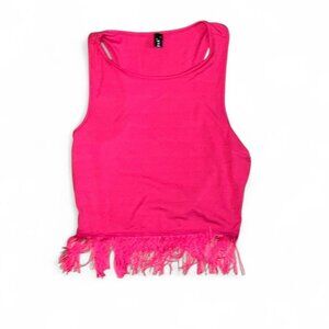 Hot Pink Fringe Cropped Tank Top